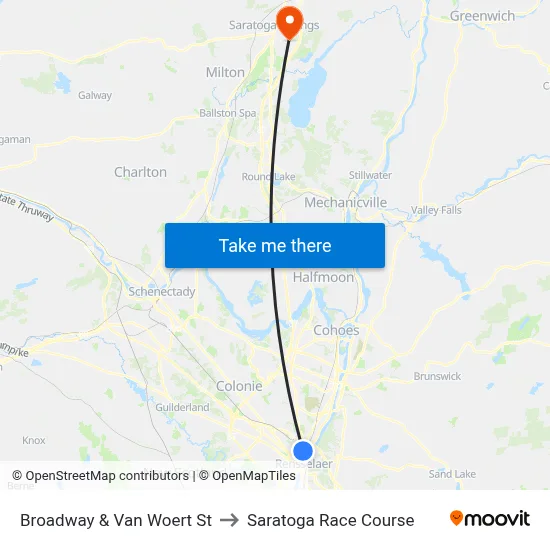 Broadway & Van Woert St to Saratoga Race Course map