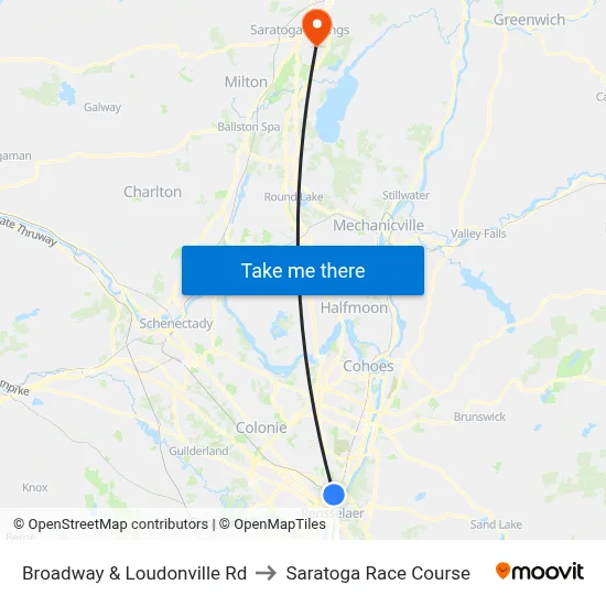 Broadway & Loudonville Rd to Saratoga Race Course map