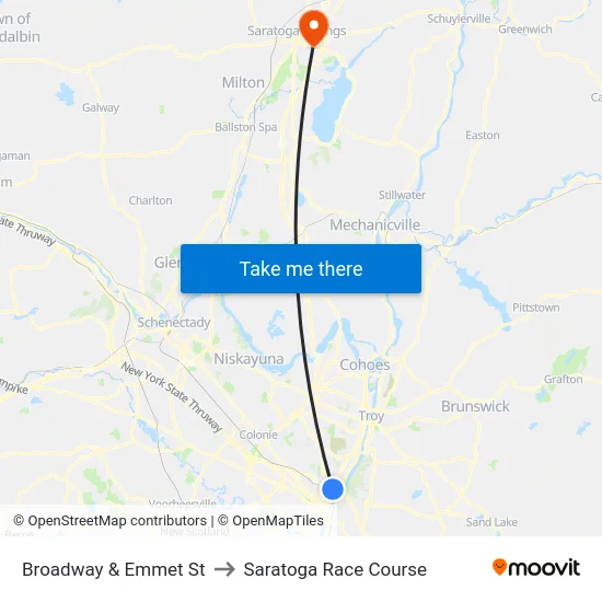 Broadway & Emmet St to Saratoga Race Course map