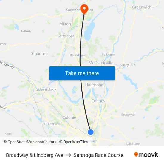 Broadway & Lindberg Ave to Saratoga Race Course map