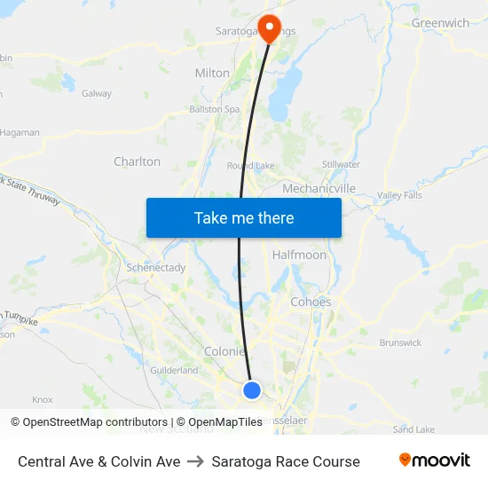 Central Ave & Colvin Ave to Saratoga Race Course map