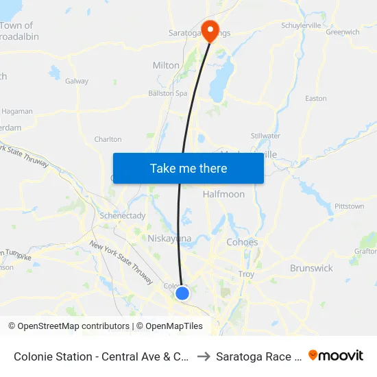 Colonie Station - Central Ave & Colonie Center to Saratoga Race Course map