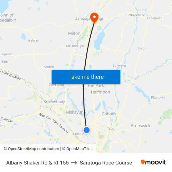 Albany Shaker Rd & Rt.155 to Saratoga Race Course map