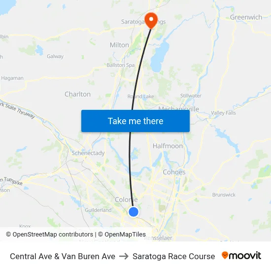 Central Ave & Van Buren Ave to Saratoga Race Course map