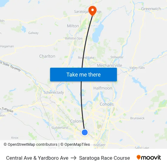 Central Ave & Yardboro Ave to Saratoga Race Course map