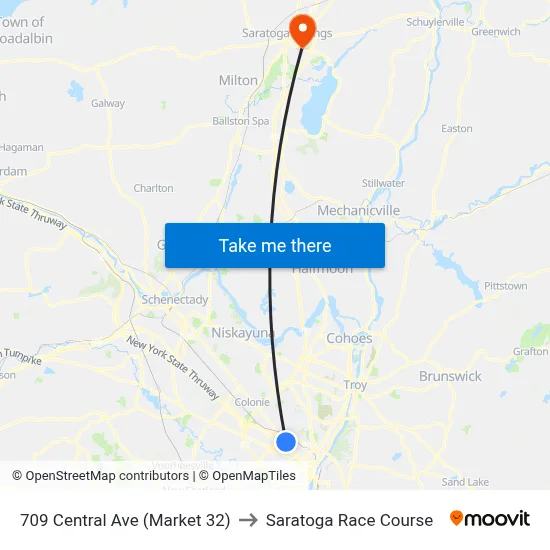 709 Central Ave (Market 32) to Saratoga Race Course map