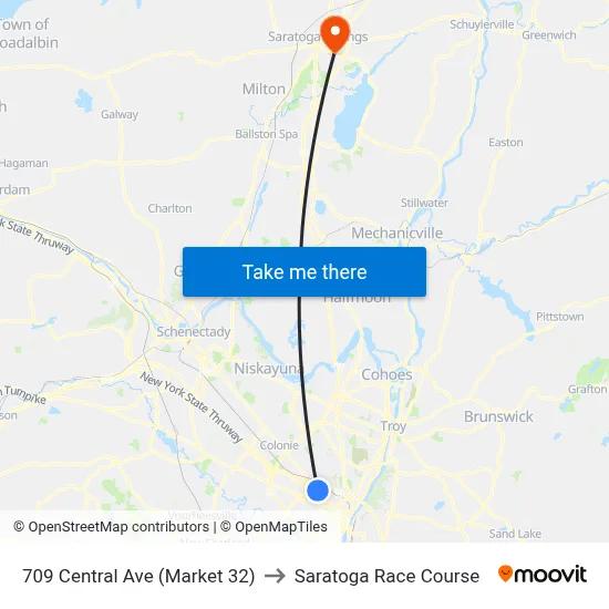 709 Central Ave (Market 32) to Saratoga Race Course map