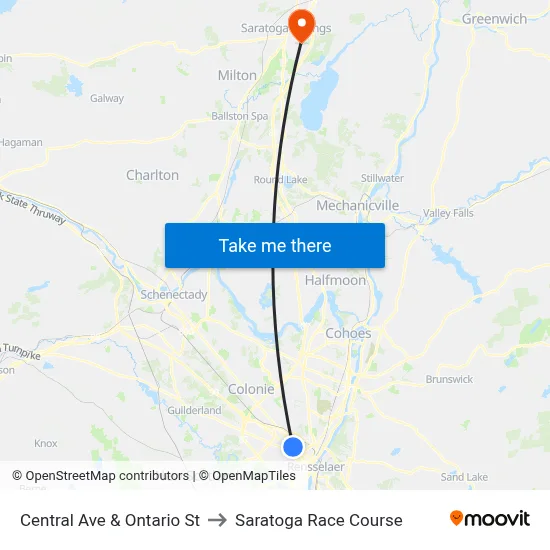 Central Ave & Ontario St to Saratoga Race Course map