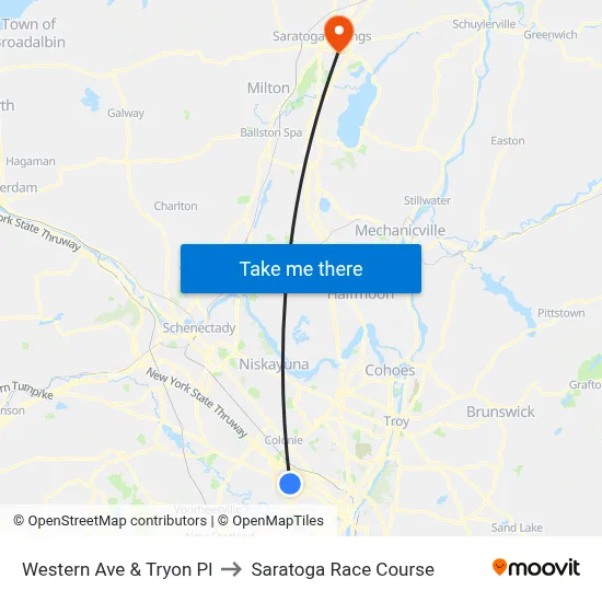 Western Ave & Tryon Pl to Saratoga Race Course map
