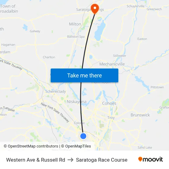 Western Ave & Russell Rd to Saratoga Race Course map