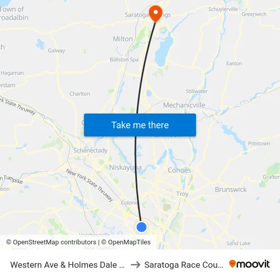 Western Ave & Holmes Dale Ave to Saratoga Race Course map