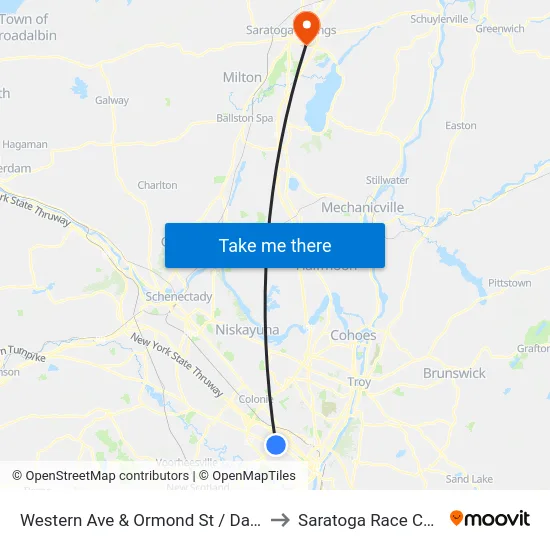 Western Ave & Ormond St / Davis Ave to Saratoga Race Course map