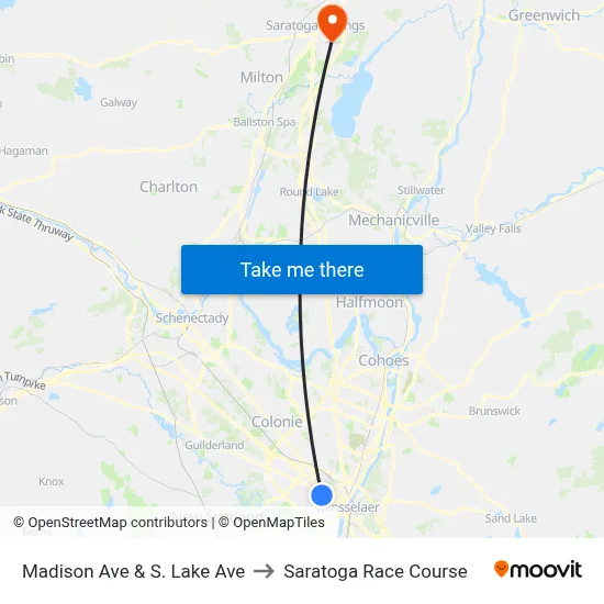 Madison Ave & S. Lake Ave to Saratoga Race Course map