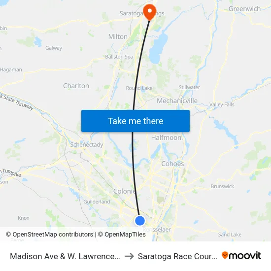 Madison Ave & W. Lawrence St to Saratoga Race Course map