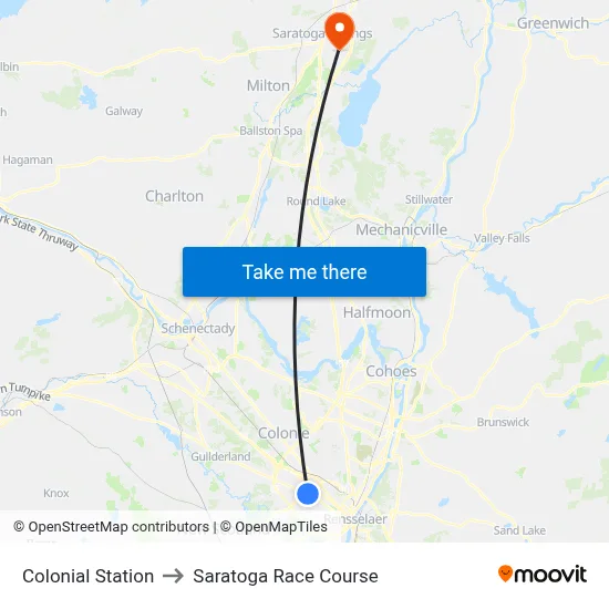 Colonial Station to Saratoga Race Course map