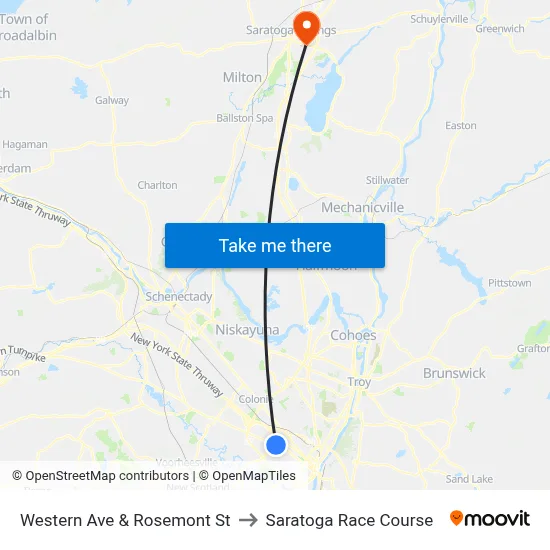 Western Ave & Rosemont St to Saratoga Race Course map
