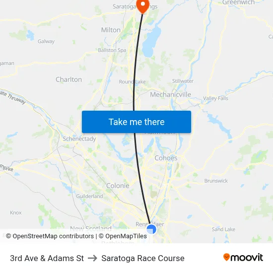 3rd Ave & Adams St to Saratoga Race Course map