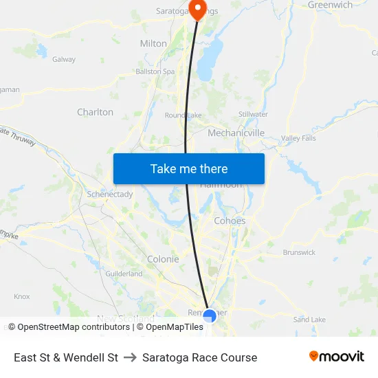 East St & Wendell St to Saratoga Race Course map