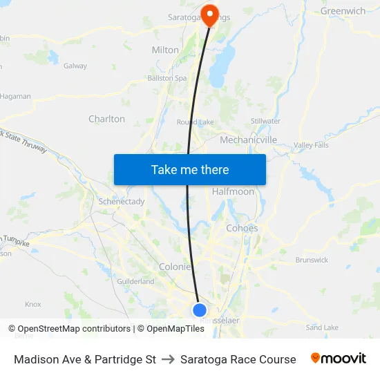 Madison Ave & Partridge St to Saratoga Race Course map