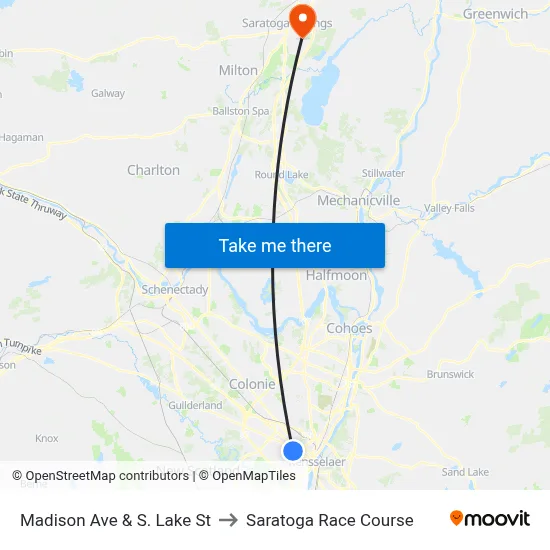 Madison Ave & S. Lake St to Saratoga Race Course map
