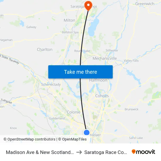 Madison Ave & New Scotland Ave to Saratoga Race Course map