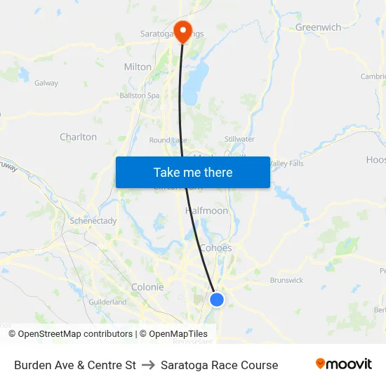 Burden Ave & Centre St to Saratoga Race Course map