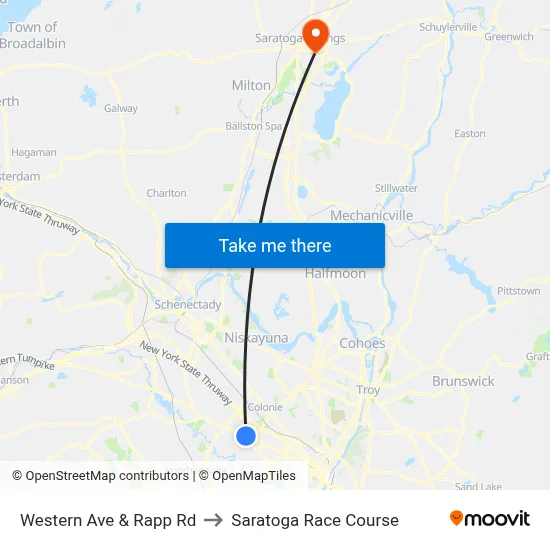 Western Ave & Rapp Rd to Saratoga Race Course map
