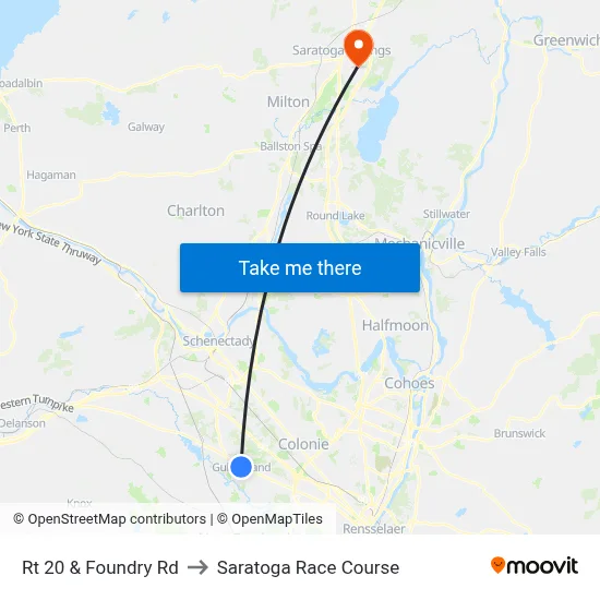 Rt 20 & Foundry Rd to Saratoga Race Course map