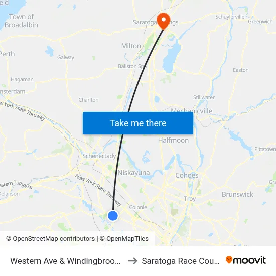 Western Ave & Windingbrook Dr to Saratoga Race Course map