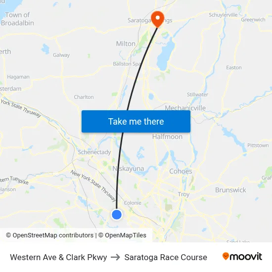 Western Ave & Clark Pkwy to Saratoga Race Course map