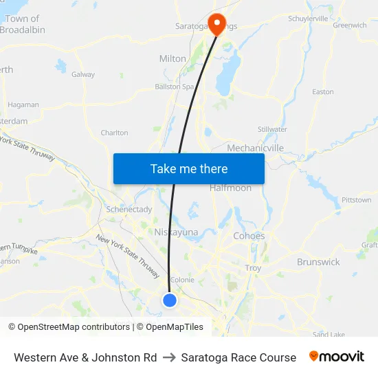 Western Ave & Johnston Rd to Saratoga Race Course map