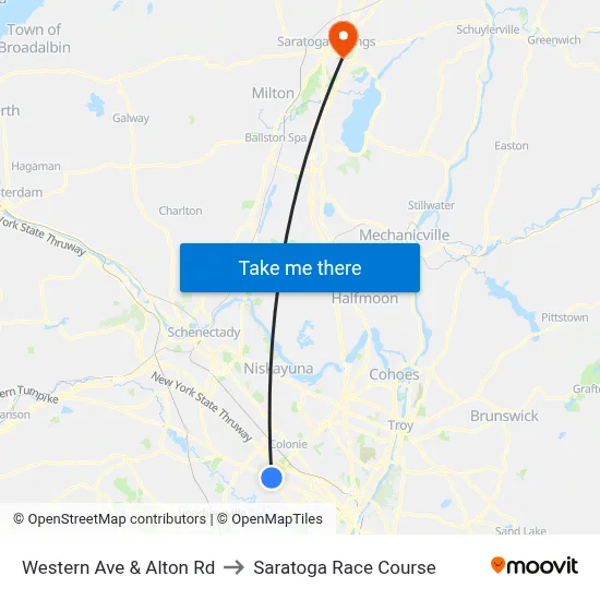 Western Ave & Alton Rd to Saratoga Race Course map