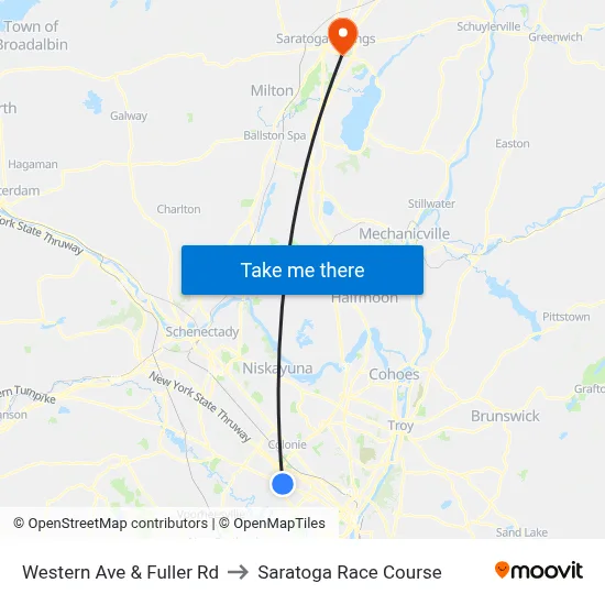 Western Ave & Fuller Rd to Saratoga Race Course map