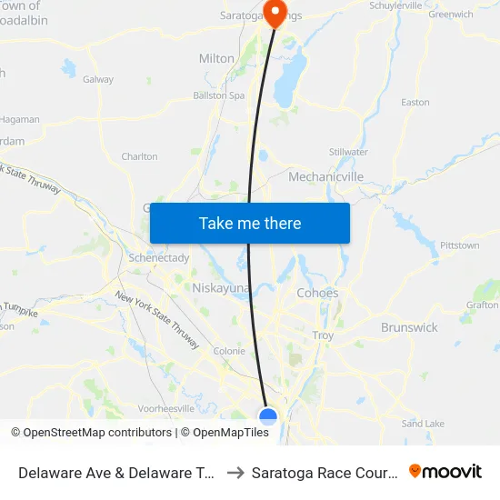 Delaware Ave & Delaware Terr to Saratoga Race Course map