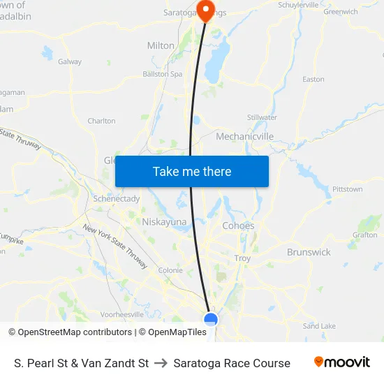 S. Pearl St & Van Zandt St to Saratoga Race Course map