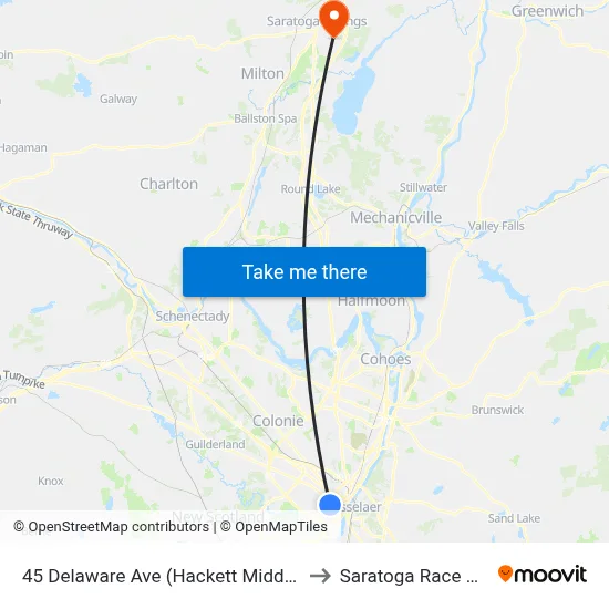 45 Delaware Ave (Hackett Middle School) to Saratoga Race Course map
