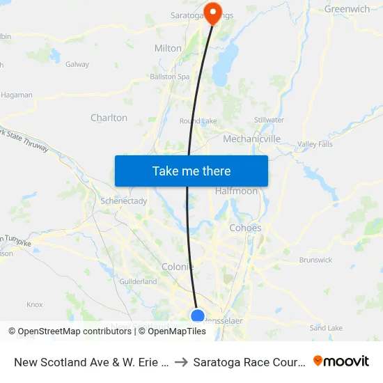 New Scotland Ave & W. Erie St to Saratoga Race Course map