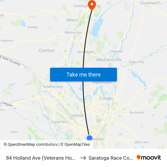 84 Holland Ave (Veterans Hospital) to Saratoga Race Course map