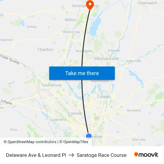 Delaware Ave & Leonard Pl to Saratoga Race Course map