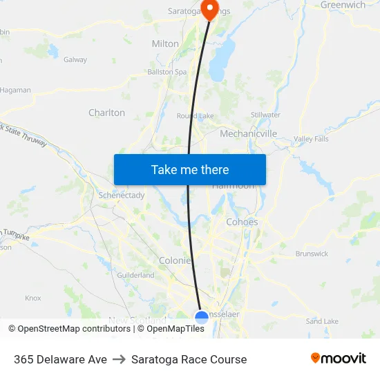 365 Delaware Ave to Saratoga Race Course map