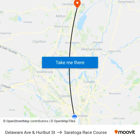 Delaware Ave & Hurlbut St to Saratoga Race Course map