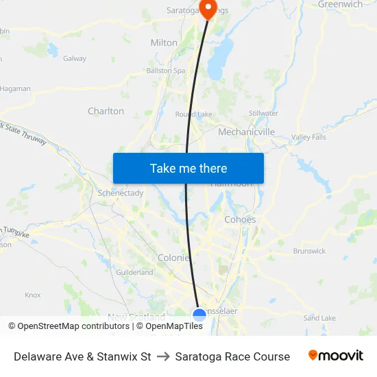 Delaware Ave & Stanwix St to Saratoga Race Course map