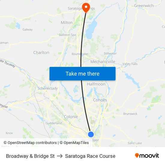 Broadway & Bridge St to Saratoga Race Course map