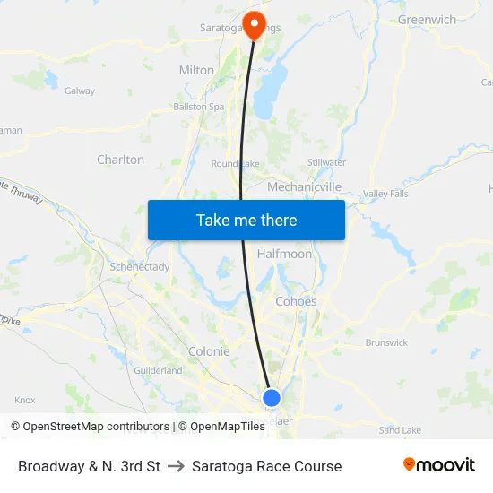 Broadway & N. 3rd St to Saratoga Race Course map