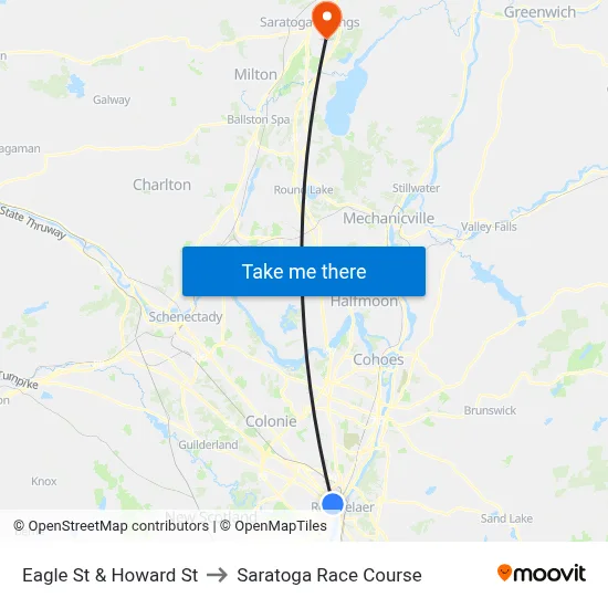 Eagle St & Howard St to Saratoga Race Course map