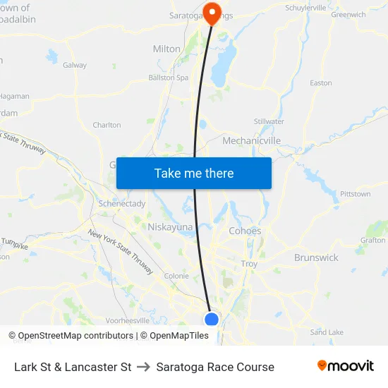 Lark St & Lancaster St to Saratoga Race Course map