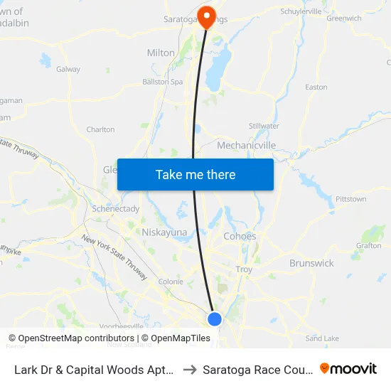 Lark Dr & Capital Woods Apts  #1 to Saratoga Race Course map
