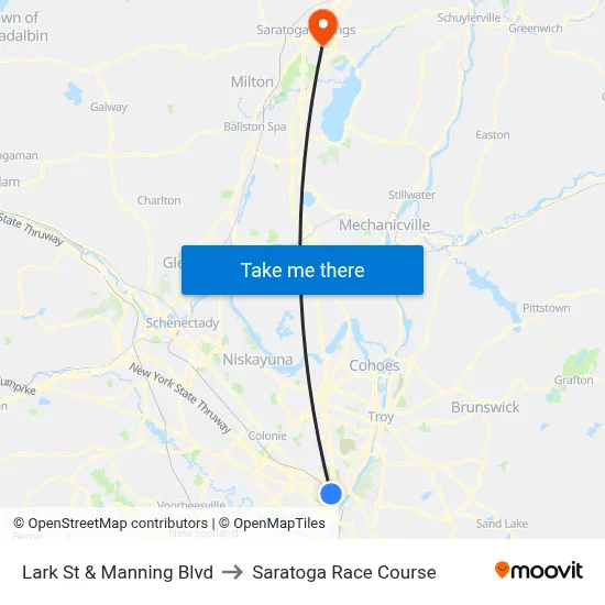 Lark St & Manning Blvd to Saratoga Race Course map