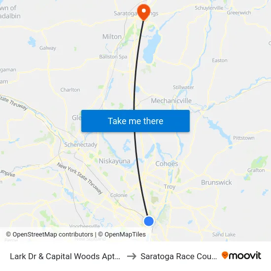 Lark Dr & Capital Woods Apts #1 to Saratoga Race Course map