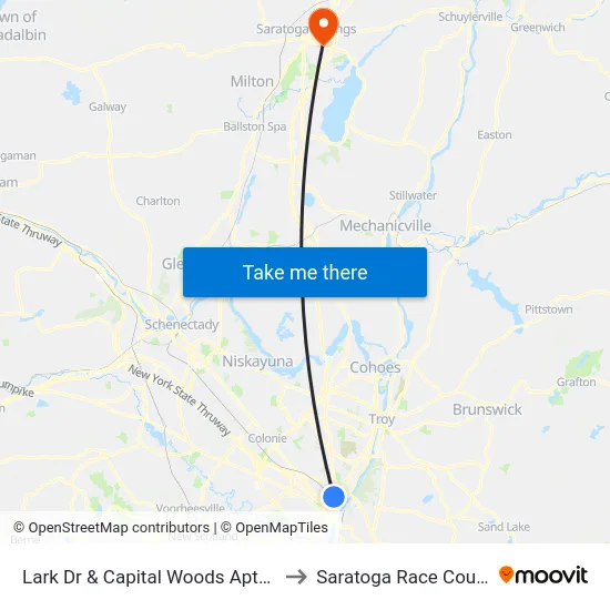 Lark Dr & Capital Woods Apts  #2 to Saratoga Race Course map